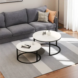 Set of 2 round neaty coffee Tables, round Table nettucle wooden tray, round coffee Tables with Support frame Structure in