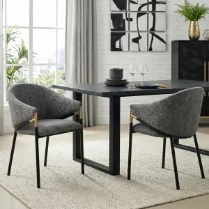 Premium gray dining chairs, 2-piece batch, breathable chenille seat, gold metal frame, modern aesthetic design for dining rooms and coffee shops