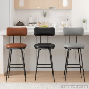 Superaly, Modern Dining Chairs, 2-Piece PU Faux Leather Bar Stools with Black Metal Legs and Backrest, For Bar, Dining Room