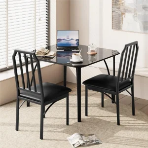 Glass Dining Table Set for 2 Kitchen Table and Chairs for 2 with Padded Seats 3 Piece Dining Room Table Set for Home Kitchen