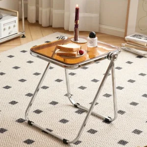 Chic Transparent Folding Side Table - Modern Coffee Table with Metal Frame, Ideal for Living Room Bedroom & Compact Storage
