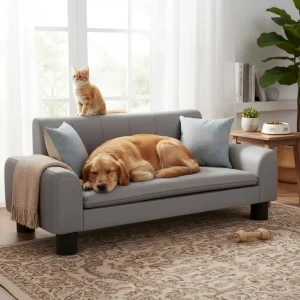 Gray Dog Bed 70X45X30 cm Imitation Leather