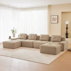 4-Seater Boneless Modular Sofa with U-Shaped Chair Length, Living Room Comfortably Padded Corduroy Cloud Sofa, Non-Slip Design