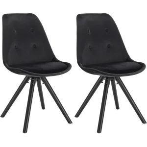 Velvet Seat Dining Chairs Set of 2, Solid Wood Legs, Kitchen & Lounge Chairs, Black