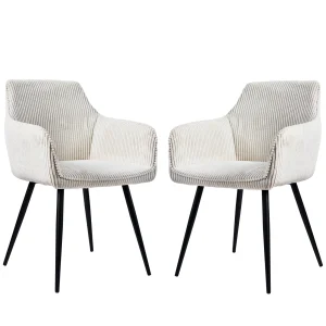 2 set armrest dining chairs, ergonomically upholstered, modern beige