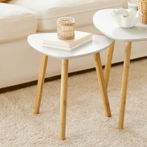 SoBuy FBT74-W Set side table with shelves coffee table sofa table coffee table Typing table Bamboo White/Nature