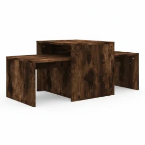 Coffee Table Set 2-Piece Nesting Tables, Smoked Oak 100x48x40 cm, Wood Sofa Side Table for Living Room, Space-Saving Stackable