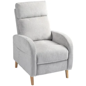 HOMCOM Sillón Relax Reclinable Tapizado en Lino Sintético con Reposapiés y Bolsillo Lateral Carga 135 kg Gris Claro