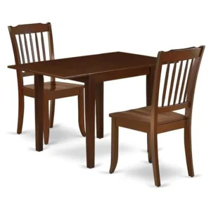 NDDA3-MAH-W 3 Piece Kitchen Table Chairs Set with Mahogany Finish Rectangle Dining Table with Dropleaf and