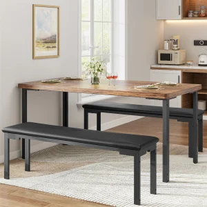 Dining Table Set for 4, Kitchen Table with Benches, Rectangular Dining Room Table Set with 2 Upholstered Benches for Small Space