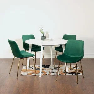 5-Piece Modern Dining Set, White Round Table with 4 Chairs for Contemporary Dining Room