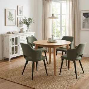 4-chairs Cozy Furniture Fabric Dining Room with Armrests, Metal Padded Sits, Green 52X48X78.5CM