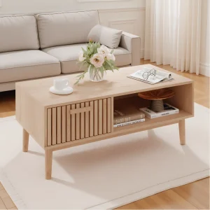 Comanlai Wooden Coffee Table with Perforated Panel,Side Table, Living Room Table with Drawer,for Dining Room,Bedroom