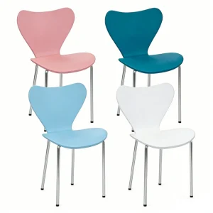 Dining Room Chairs, Set of 4, Mixed Colors, Chairs for Dining Room, Kitchen Chairs, Stackable Chair, Metal Legs, 45.5x40x82.5cm