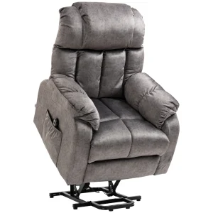 HOMCOM Sillón Levanta Personas Eléctrico con Reclinación hasta 135° Mando a Distancia Reposapiés y 2 Bolsillos Gris