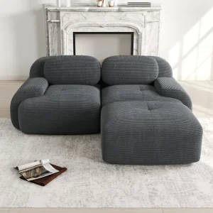 82'' Corner Sofa in Soft Cord Fabric, Modular Combined with Curved Armrests, Without Mounting, Highly Elastic Foam Upholstery