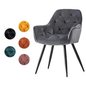 JYMTOM Dining Chairs Set of 2/4/6, Thick Velvet Upholstered Seat with Armrests & Backrest, Modern Metal Legs Accent Chair for Dining Room, Lounge & Living Room