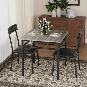 3-Piece Wood Dining Table Set for 2 with 2 Upholstered Chairs Compact Square Kitchen Table for Small Space Apartment Breakfast